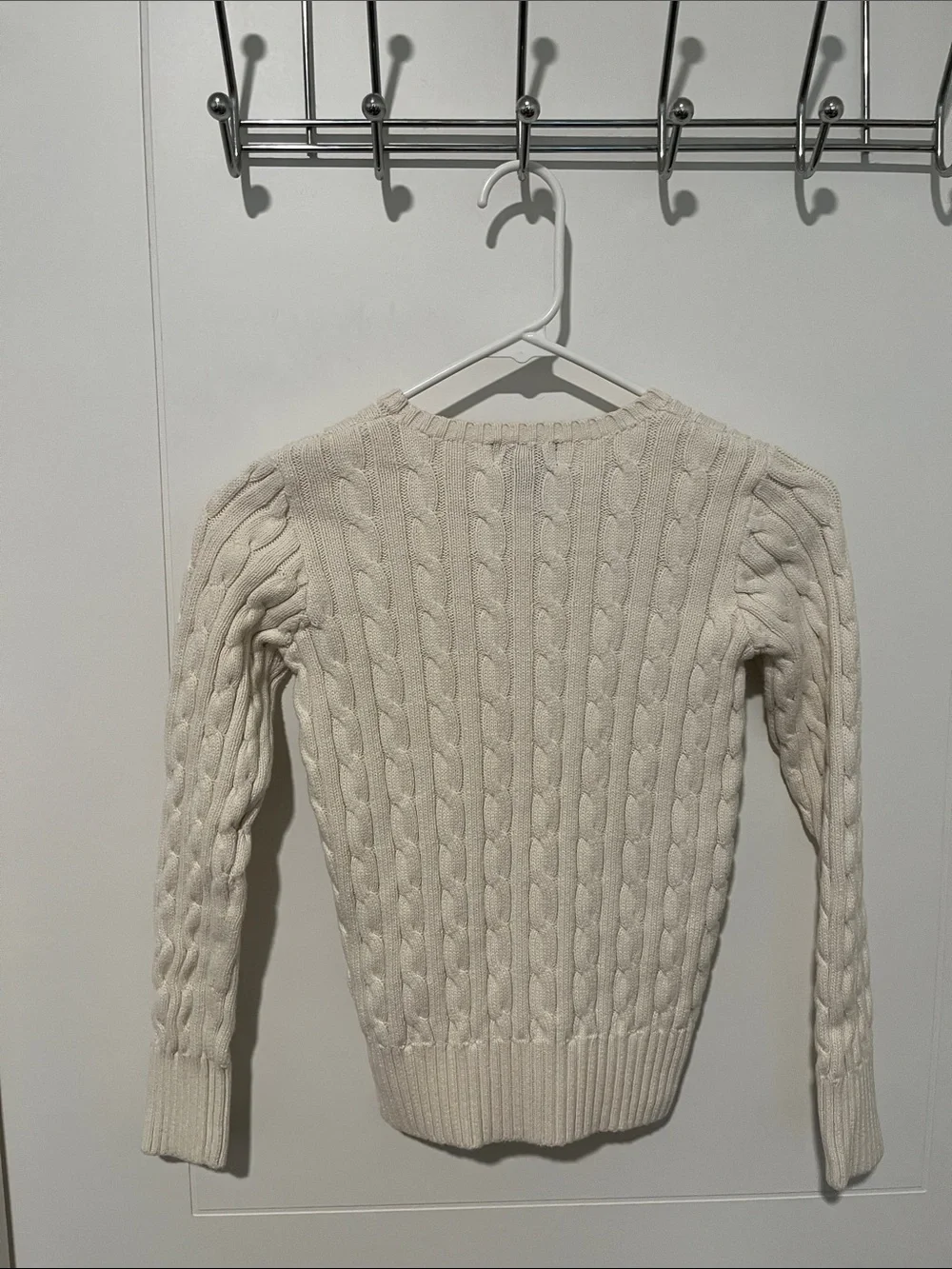 Ralph Lauren Off White Cable Knit Pink Pony Youth Sweater Classic Preppy